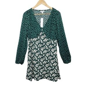 Topshop Spot and Floral‎ Long Sleeve Tea Dress Green NWT